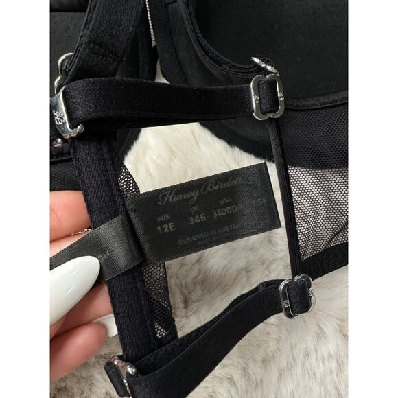 Honey Birdette STELLA🖤 Black Silver Floral 3 Piece Set 34DDD, S, S Thong - Picture 6 of 11